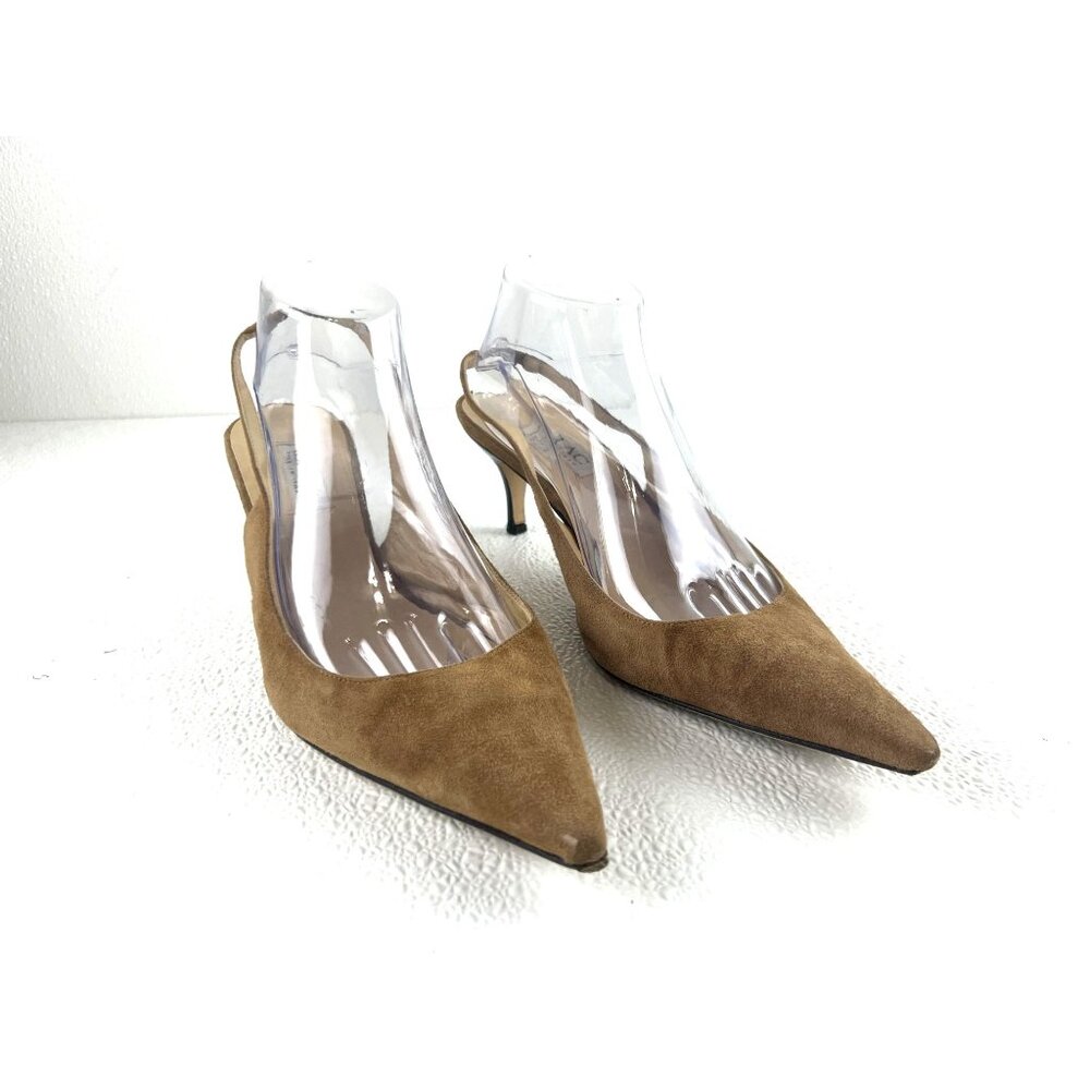 Isaac Mizrahi Womens 10M Camel Brown Career Suede 2.5" Slingback Pumps Heels
